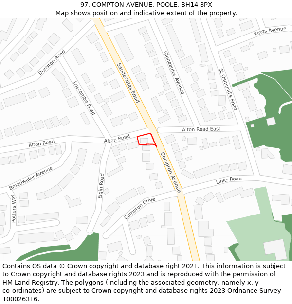 97, COMPTON AVENUE, POOLE, BH14 8PX: Location map and indicative extent of plot