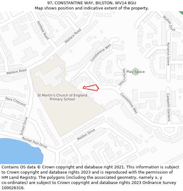 97, CONSTANTINE WAY, BILSTON, WV14 8GU: Location map and indicative extent of plot