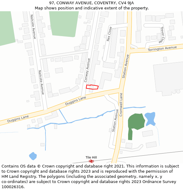 97, CONWAY AVENUE, COVENTRY, CV4 9JA: Location map and indicative extent of plot