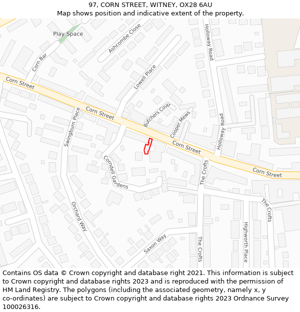 97, CORN STREET, WITNEY, OX28 6AU: Location map and indicative extent of plot