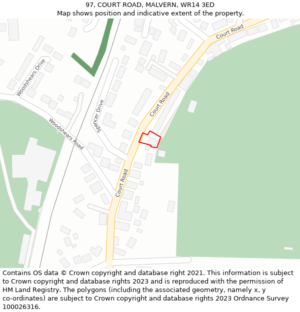 97, COURT ROAD, MALVERN, WR14 3ED: Location map and indicative extent of plot