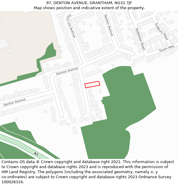 97, DENTON AVENUE, GRANTHAM, NG31 7JF: Location map and indicative extent of plot