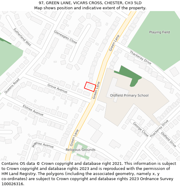 97, GREEN LANE, VICARS CROSS, CHESTER, CH3 5LD: Location map and indicative extent of plot