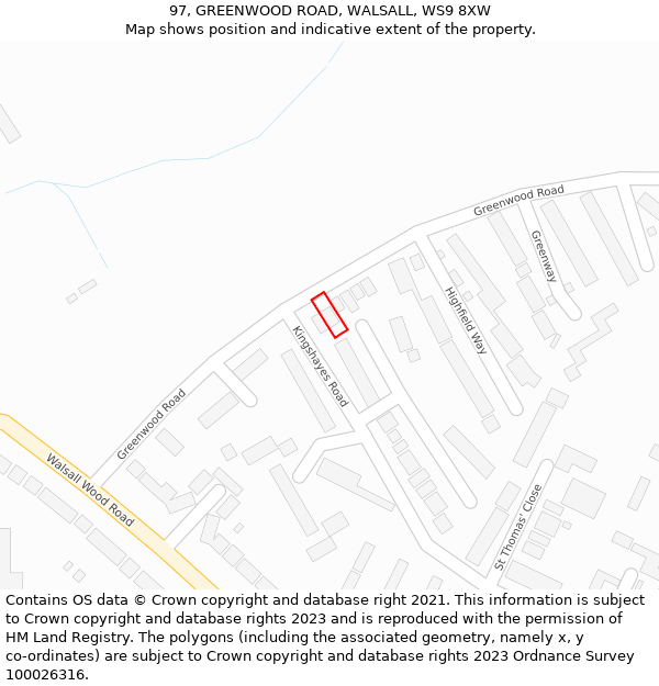 97, GREENWOOD ROAD, WALSALL, WS9 8XW: Location map and indicative extent of plot