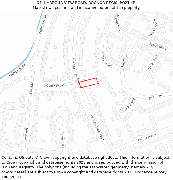 97, HARBOUR VIEW ROAD, BOGNOR REGIS, PO21 4RJ: Location map and indicative extent of plot