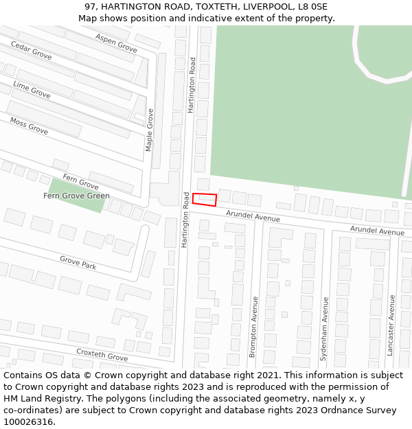 97, HARTINGTON ROAD, TOXTETH, LIVERPOOL, L8 0SE: Location map and indicative extent of plot