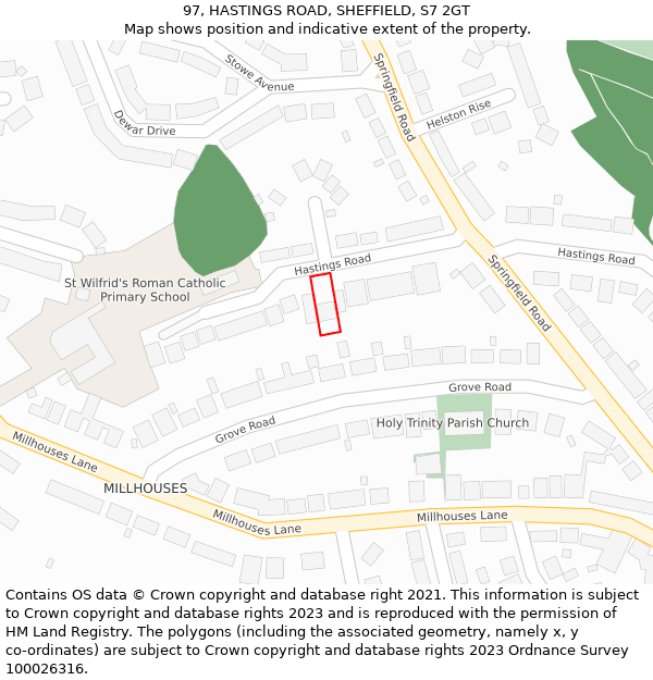 97, HASTINGS ROAD, SHEFFIELD, S7 2GT: Location map and indicative extent of plot