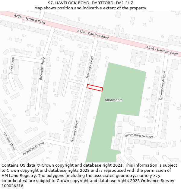 97, HAVELOCK ROAD, DARTFORD, DA1 3HZ: Location map and indicative extent of plot