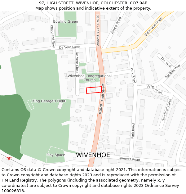 97, HIGH STREET, WIVENHOE, COLCHESTER, CO7 9AB: Location map and indicative extent of plot