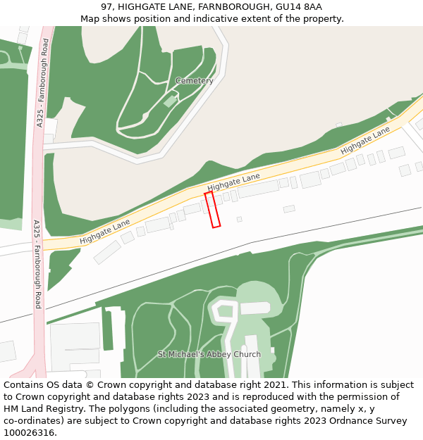 97, HIGHGATE LANE, FARNBOROUGH, GU14 8AA: Location map and indicative extent of plot