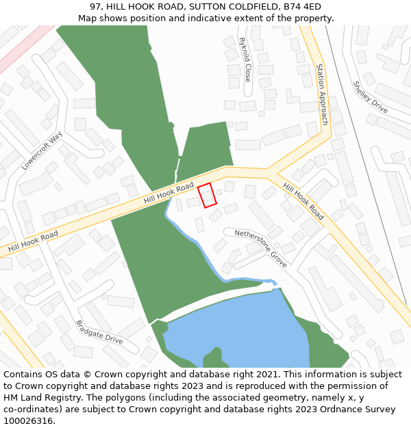 97, HILL HOOK ROAD, SUTTON COLDFIELD, B74 4ED: Location map and indicative extent of plot