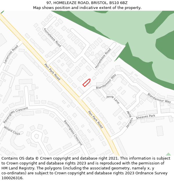 97, HOMELEAZE ROAD, BRISTOL, BS10 6BZ: Location map and indicative extent of plot