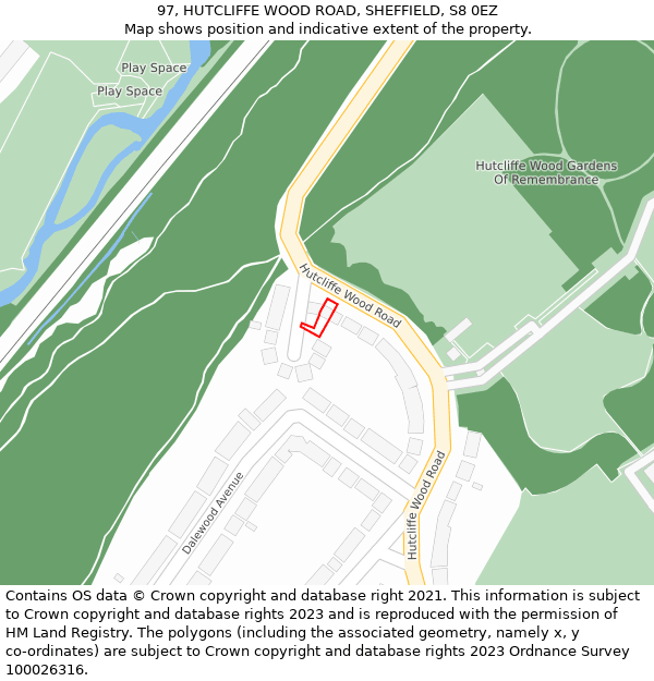 97, HUTCLIFFE WOOD ROAD, SHEFFIELD, S8 0EZ: Location map and indicative extent of plot