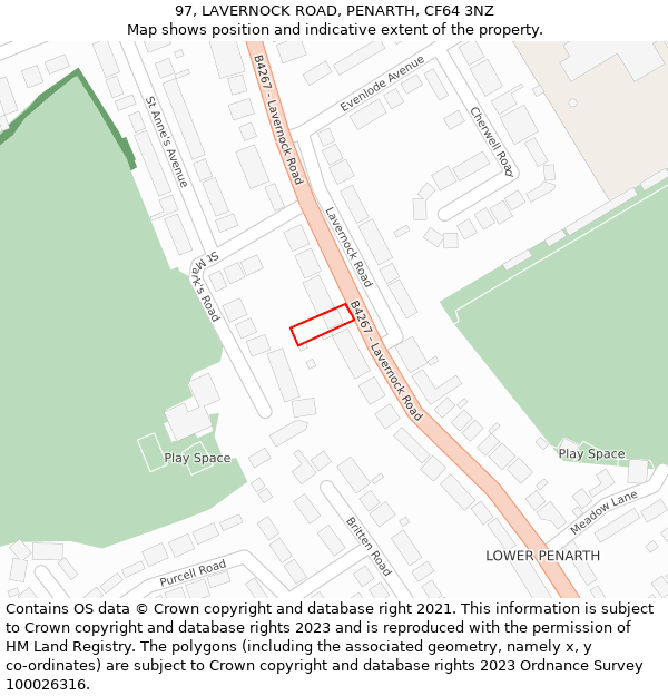 97, LAVERNOCK ROAD, PENARTH, CF64 3NZ: Location map and indicative extent of plot