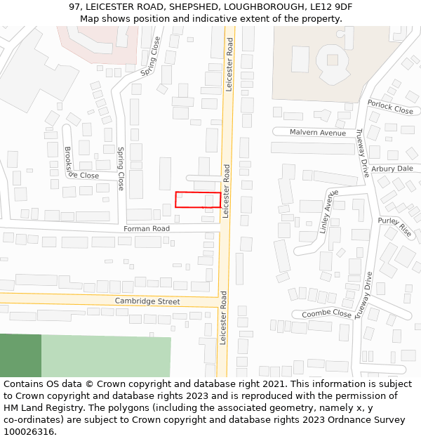 97, LEICESTER ROAD, SHEPSHED, LOUGHBOROUGH, LE12 9DF: Location map and indicative extent of plot