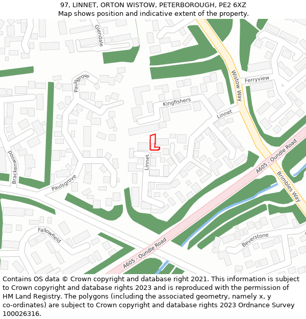 97, LINNET, ORTON WISTOW, PETERBOROUGH, PE2 6XZ: Location map and indicative extent of plot