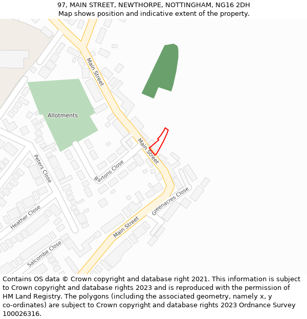 97, MAIN STREET, NEWTHORPE, NOTTINGHAM, NG16 2DH: Location map and indicative extent of plot