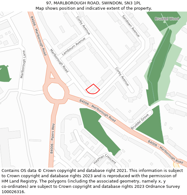 97, MARLBOROUGH ROAD, SWINDON, SN3 1PL: Location map and indicative extent of plot