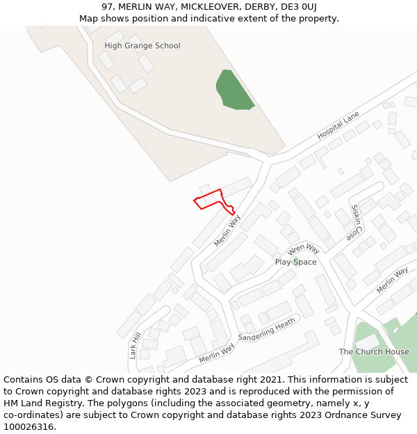 97, MERLIN WAY, MICKLEOVER, DERBY, DE3 0UJ: Location map and indicative extent of plot