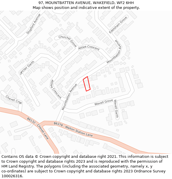 97, MOUNTBATTEN AVENUE, WAKEFIELD, WF2 6HH: Location map and indicative extent of plot