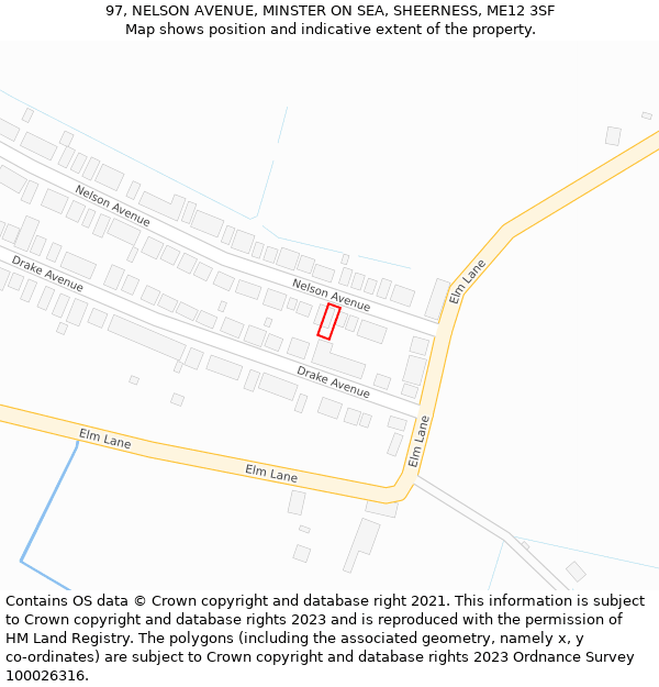 97, NELSON AVENUE, MINSTER ON SEA, SHEERNESS, ME12 3SF: Location map and indicative extent of plot