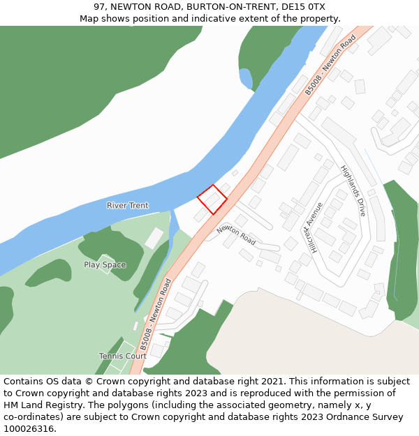 97, NEWTON ROAD, BURTON-ON-TRENT, DE15 0TX: Location map and indicative extent of plot