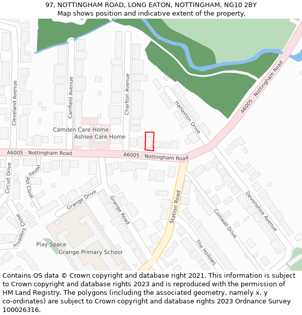 97, NOTTINGHAM ROAD, LONG EATON, NOTTINGHAM, NG10 2BY: Location map and indicative extent of plot