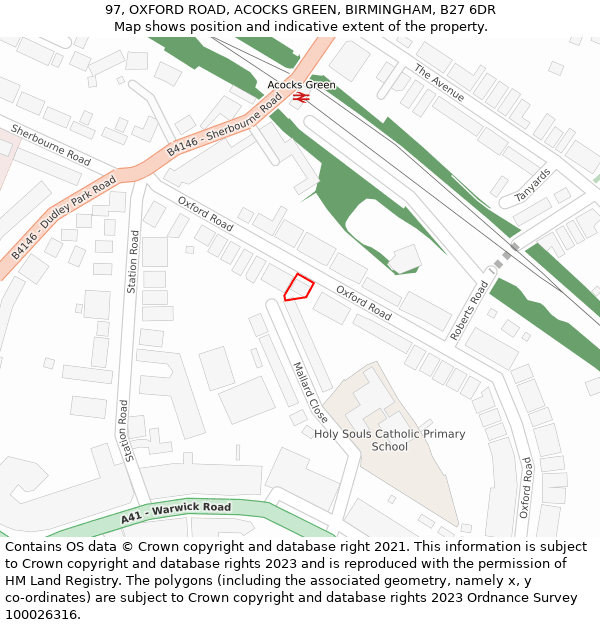 97, OXFORD ROAD, ACOCKS GREEN, BIRMINGHAM, B27 6DR: Location map and indicative extent of plot