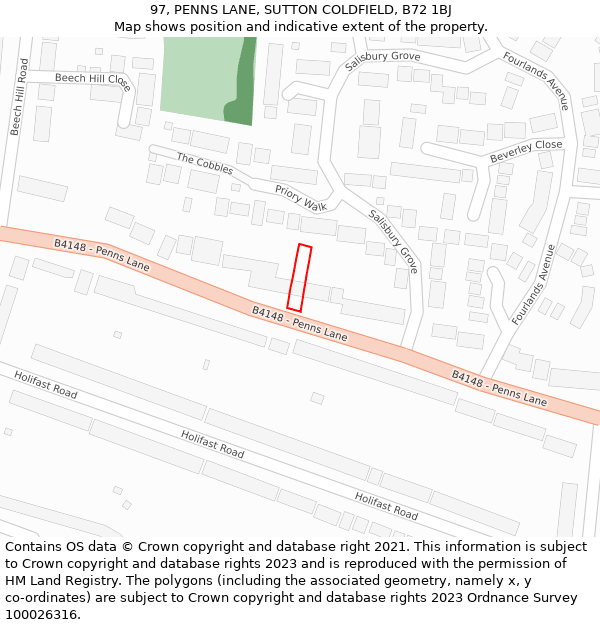 97, PENNS LANE, SUTTON COLDFIELD, B72 1BJ: Location map and indicative extent of plot
