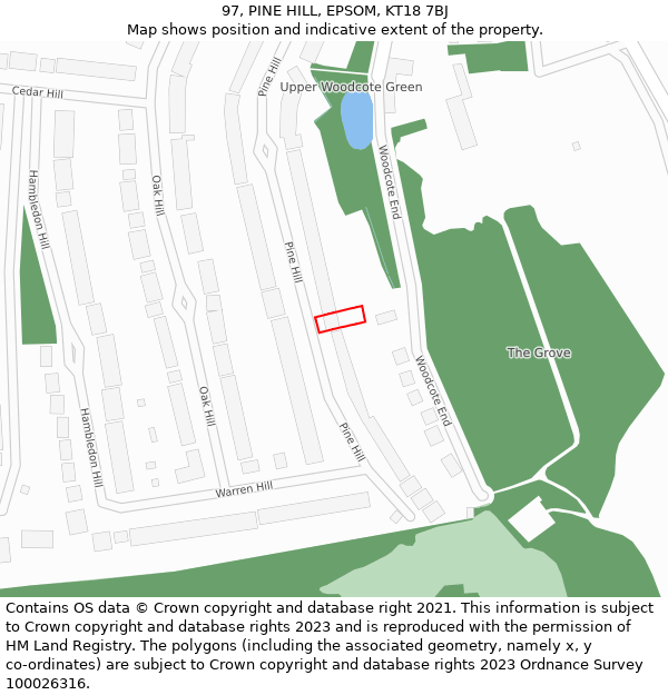 97, PINE HILL, EPSOM, KT18 7BJ: Location map and indicative extent of plot