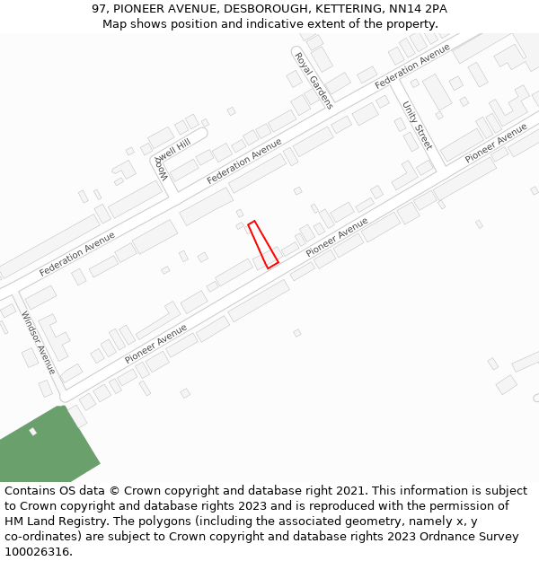 97, PIONEER AVENUE, DESBOROUGH, KETTERING, NN14 2PA: Location map and indicative extent of plot