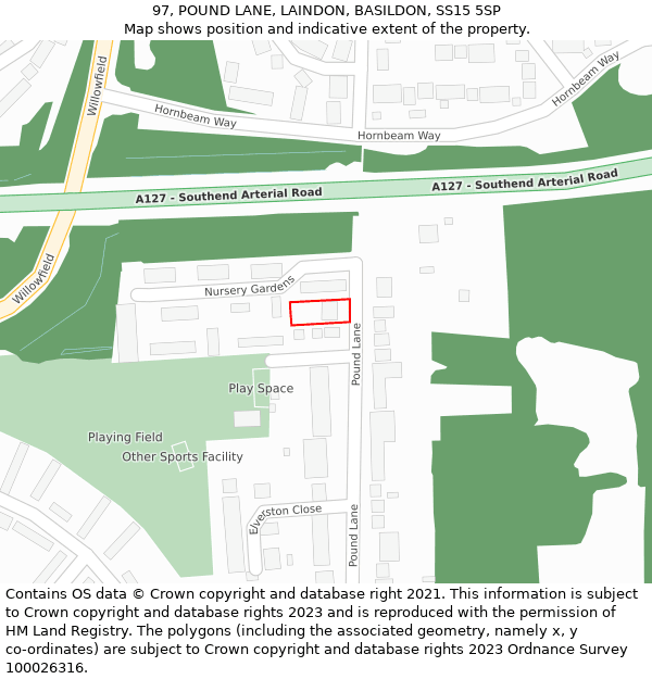 97, POUND LANE, LAINDON, BASILDON, SS15 5SP: Location map and indicative extent of plot