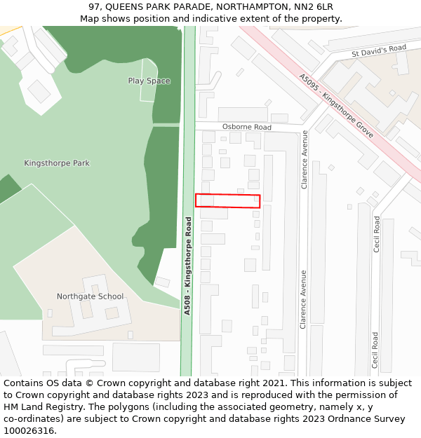 97, QUEENS PARK PARADE, NORTHAMPTON, NN2 6LR: Location map and indicative extent of plot