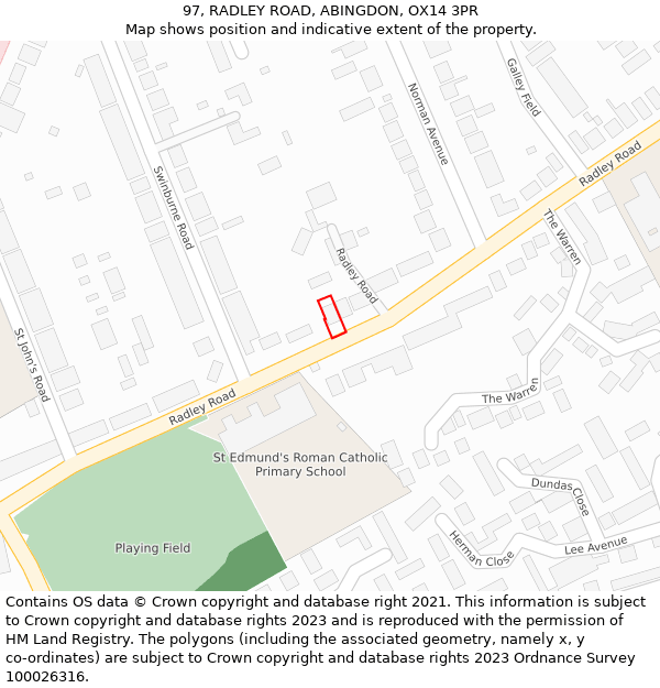 97, RADLEY ROAD, ABINGDON, OX14 3PR: Location map and indicative extent of plot