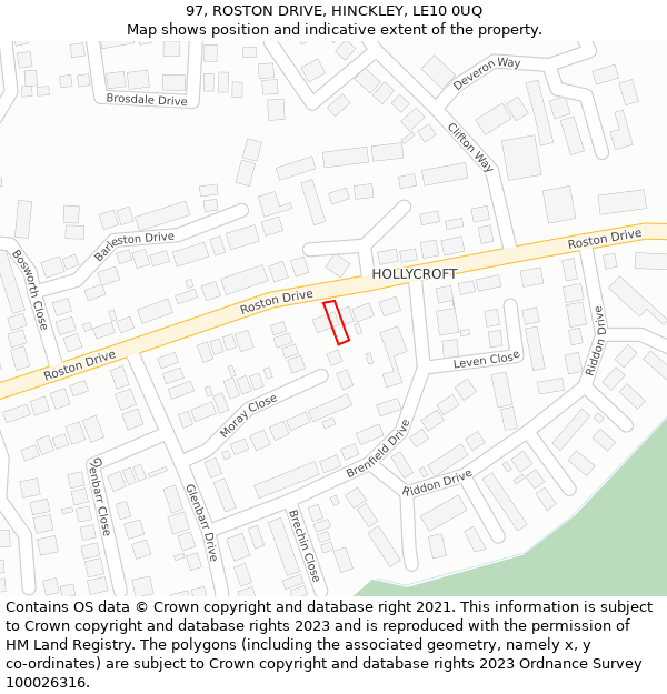 97, ROSTON DRIVE, HINCKLEY, LE10 0UQ: Location map and indicative extent of plot