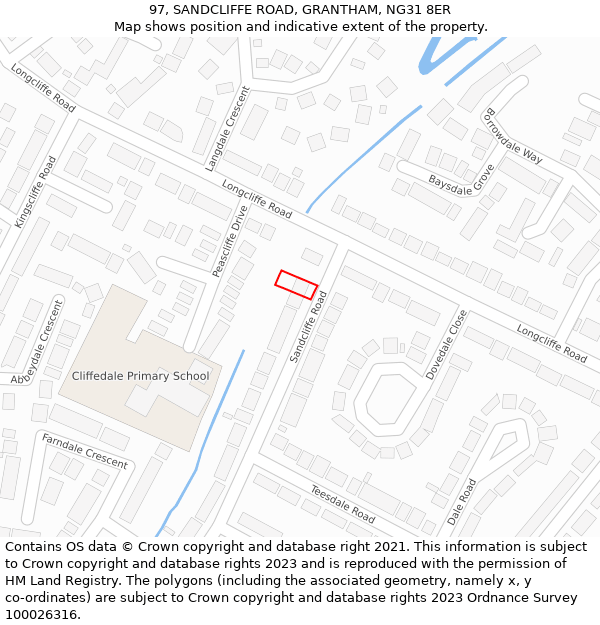 97, SANDCLIFFE ROAD, GRANTHAM, NG31 8ER: Location map and indicative extent of plot