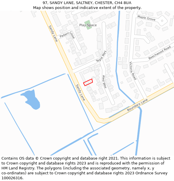 97, SANDY LANE, SALTNEY, CHESTER, CH4 8UA: Location map and indicative extent of plot