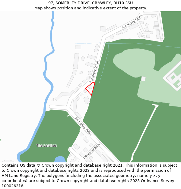 97, SOMERLEY DRIVE, CRAWLEY, RH10 3SU: Location map and indicative extent of plot