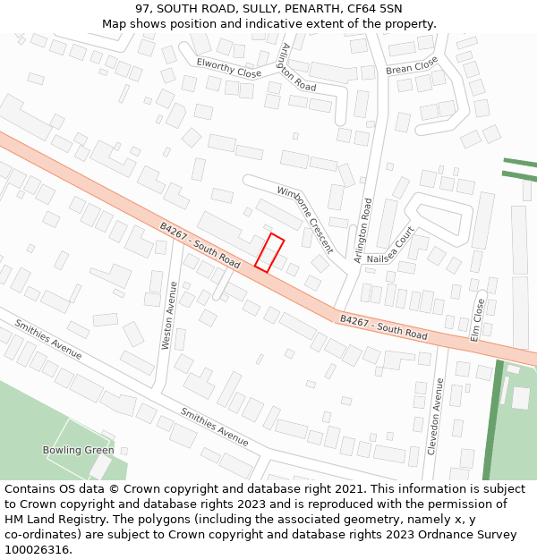 97, SOUTH ROAD, SULLY, PENARTH, CF64 5SN: Location map and indicative extent of plot