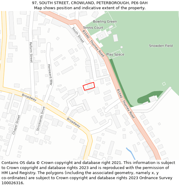 97, SOUTH STREET, CROWLAND, PETERBOROUGH, PE6 0AH: Location map and indicative extent of plot