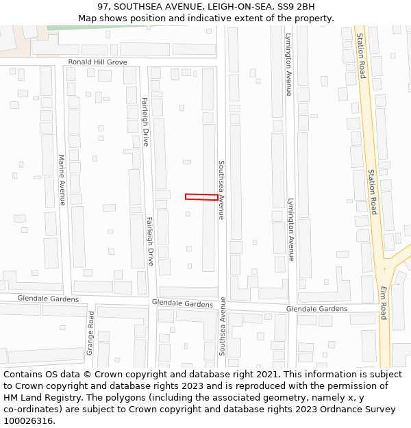 97, SOUTHSEA AVENUE, LEIGH-ON-SEA, SS9 2BH: Location map and indicative extent of plot
