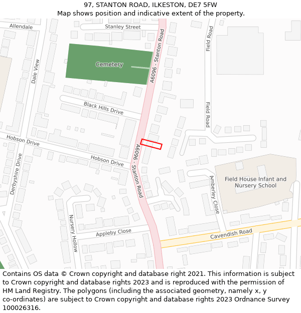 97, STANTON ROAD, ILKESTON, DE7 5FW: Location map and indicative extent of plot