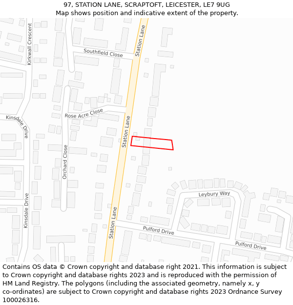 97, STATION LANE, SCRAPTOFT, LEICESTER, LE7 9UG: Location map and indicative extent of plot