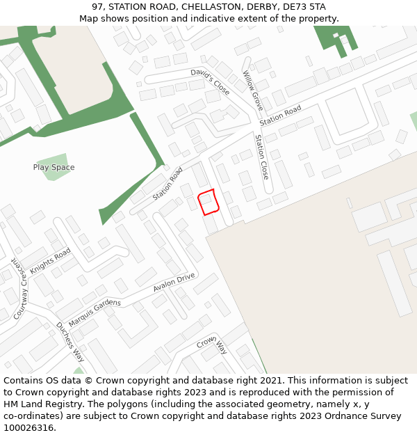 97, STATION ROAD, CHELLASTON, DERBY, DE73 5TA: Location map and indicative extent of plot