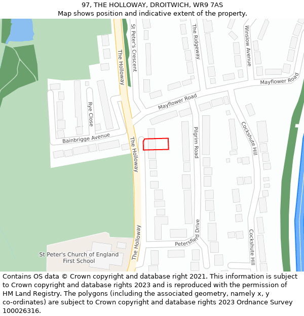 97, THE HOLLOWAY, DROITWICH, WR9 7AS: Location map and indicative extent of plot