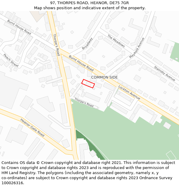 97, THORPES ROAD, HEANOR, DE75 7GR: Location map and indicative extent of plot