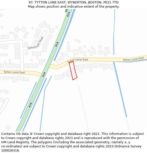 97, TYTTON LANE EAST, WYBERTON, BOSTON, PE21 7TD: Location map and indicative extent of plot