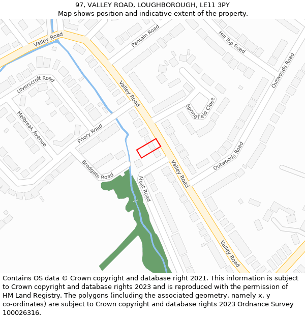 97, VALLEY ROAD, LOUGHBOROUGH, LE11 3PY: Location map and indicative extent of plot