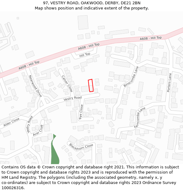 97, VESTRY ROAD, OAKWOOD, DERBY, DE21 2BN: Location map and indicative extent of plot