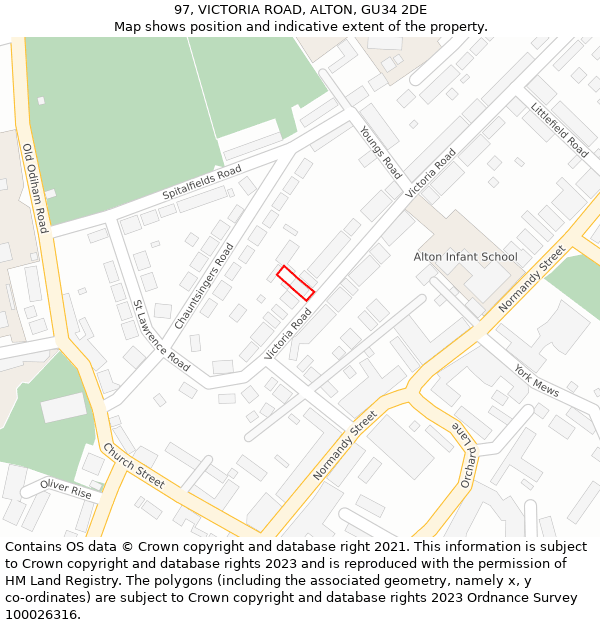 97, VICTORIA ROAD, ALTON, GU34 2DE: Location map and indicative extent of plot
